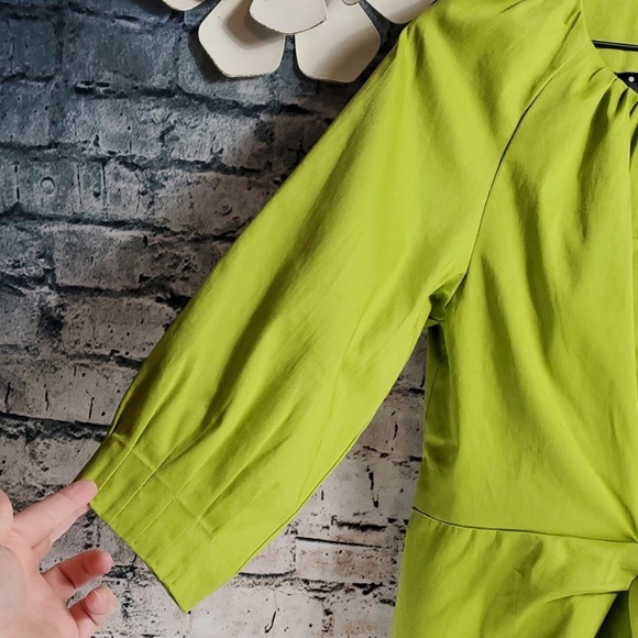 Luii Anthropologie | Lime Green Tie-Front Career Wear Belted Jacket - Picture 4 of 9